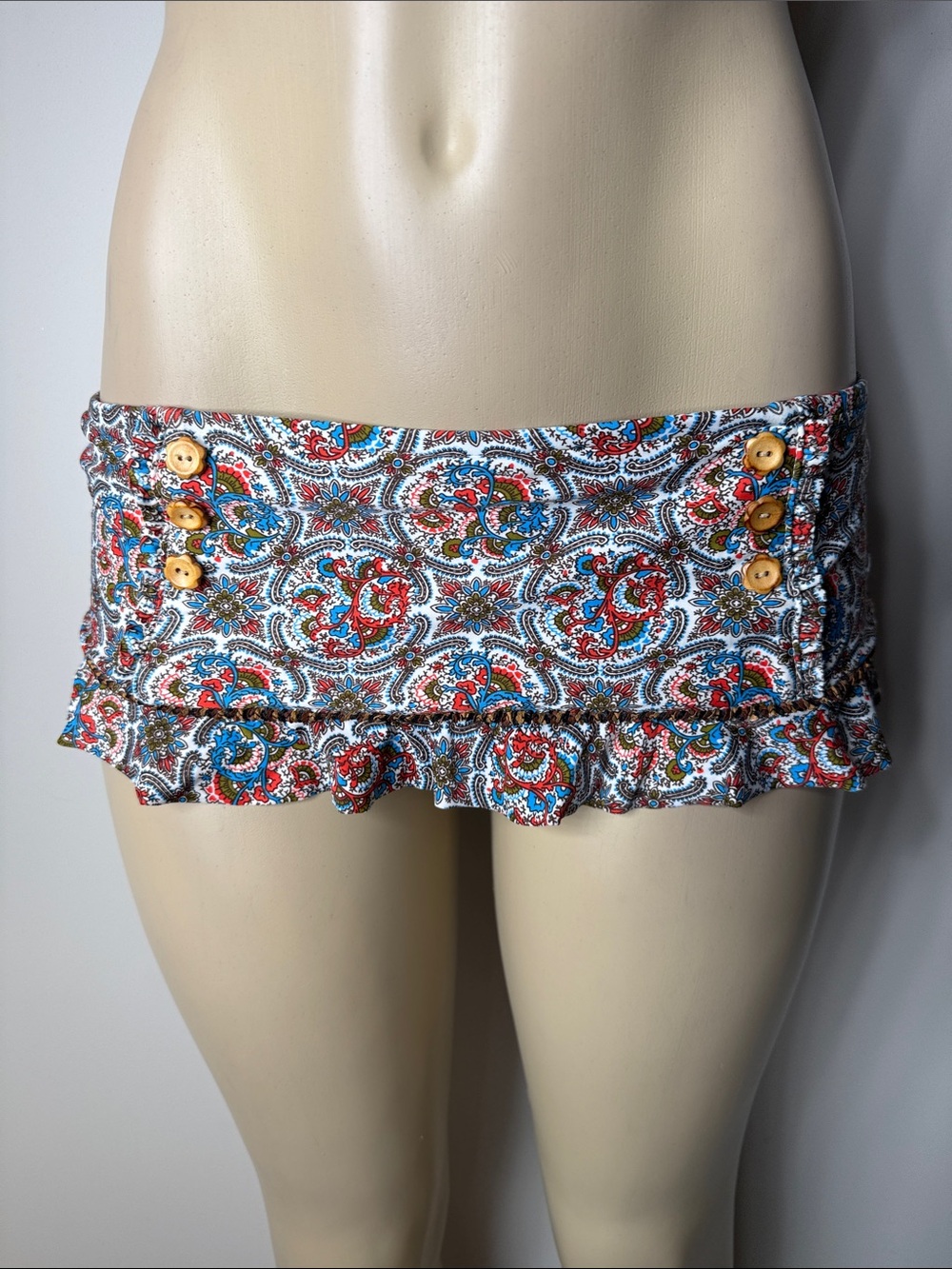 Lucky Brand Paisley Ruffle Bikini Bottoms - Orange, Blue, Brown, Cream